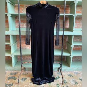Vintage velvet dress with beading and sheer sleeves
